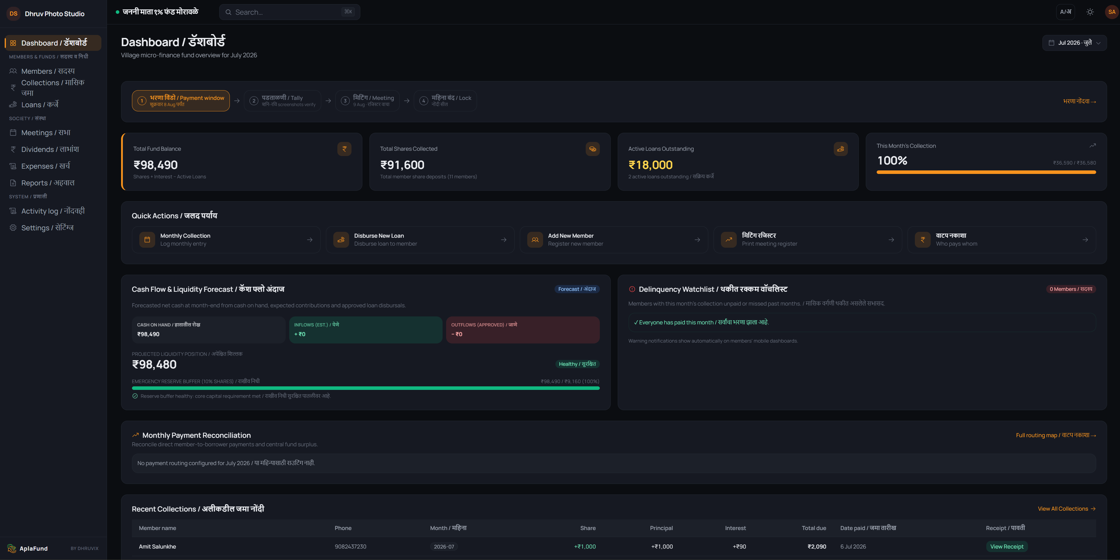 AplaFund bilingual Marathi and English dashboard